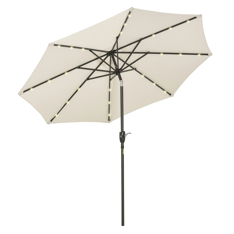 image 1 of Outsunny Garden Parasol Outdoor Tilt Sun Umbrella LED Light Off-white