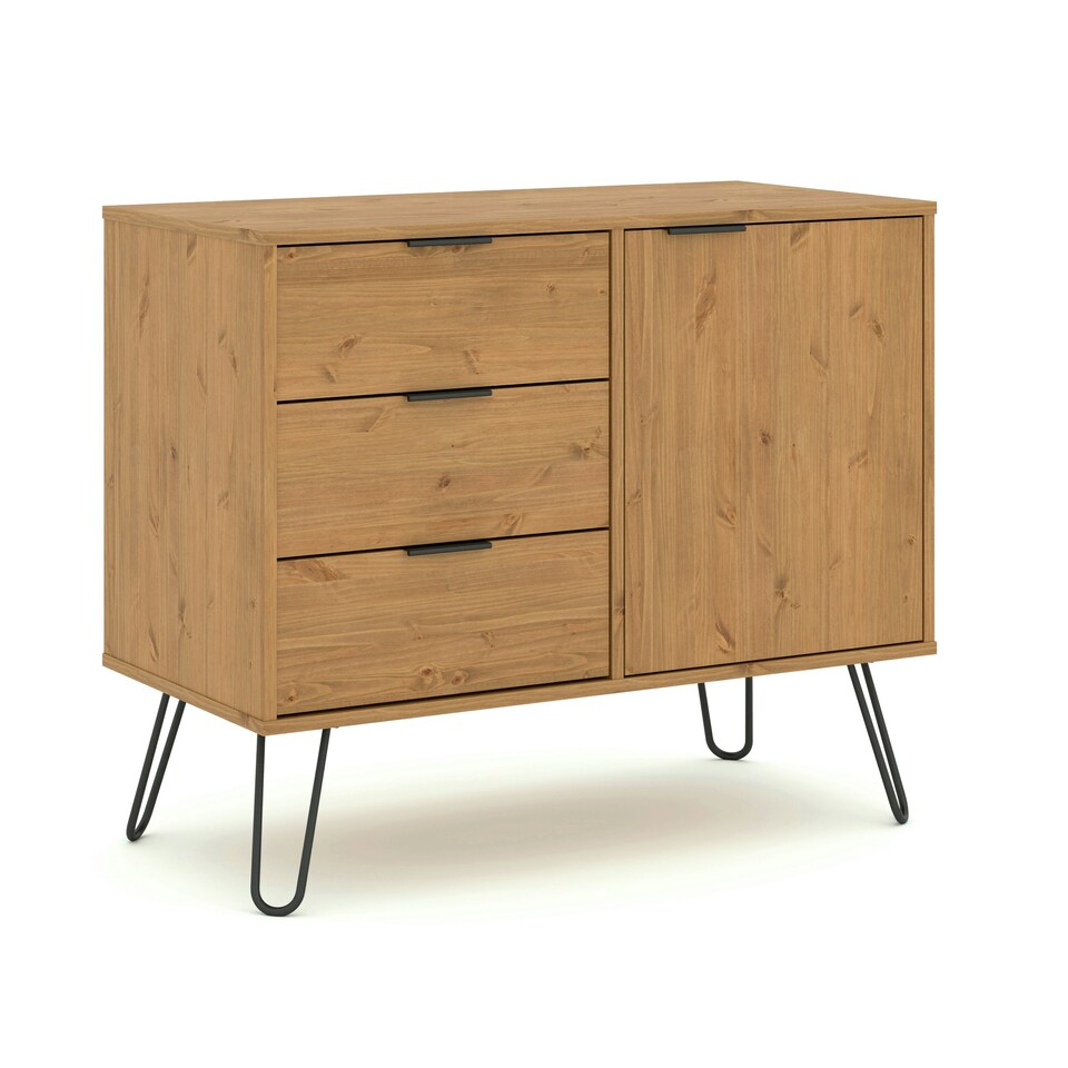 image 1 of Core Products Augusta Industrial Pine Sideboard 1 Door, 3 Drawers H73.6cm x W90.0cm x D43.0cm Brown
