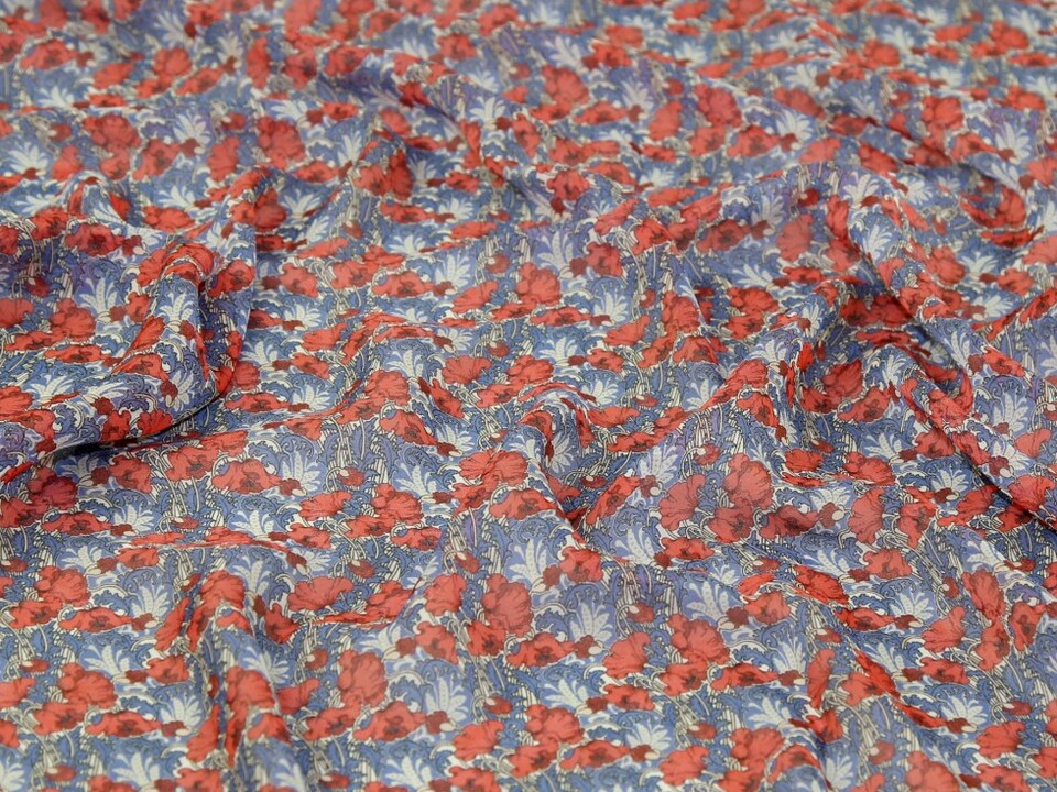 Liberty London Red & Blue Clementina Regent Silk Sheer Chiffon Dressmaking Fabric per metre - 134cm / 52" Wide
