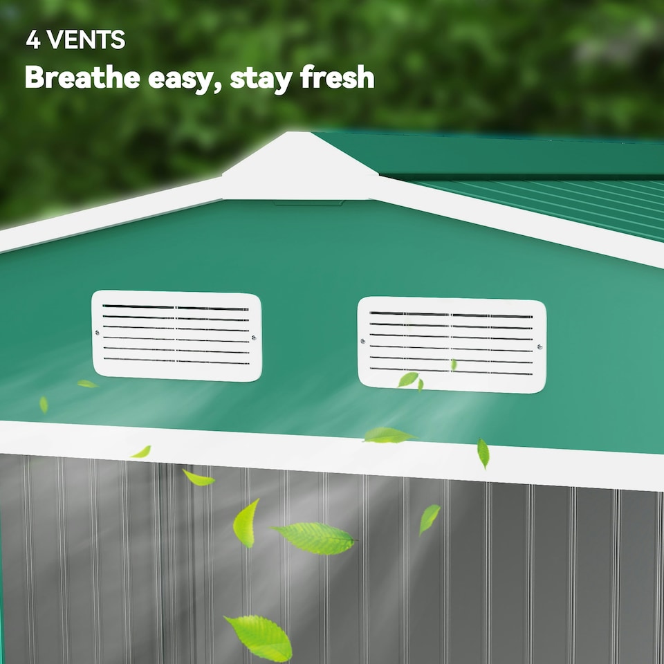 image 1 of Outsunny 9 x 6FT Galvanised Garden Storage Shed with Sliding Door, Green