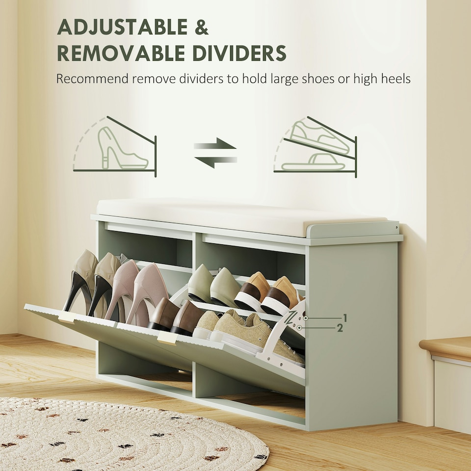 image 1 of HOMCOM Shoe Storage Bench with Cushion and Flip-Drawer White
