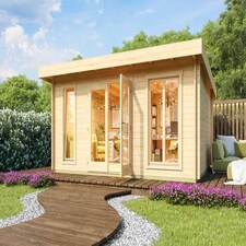 Dorset 3-Log Cabin, Wooden Garden Room, Timber Summerhouse, Home Office - L540 x W460 x H239.4 cm Brown