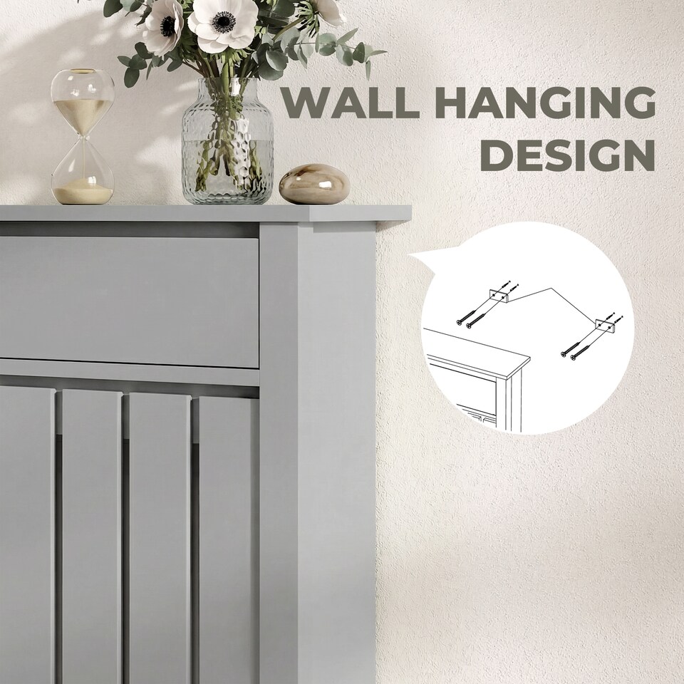 image 1 of HOMCOM Radiator Cover with Drawer and Vertical Slats Grey