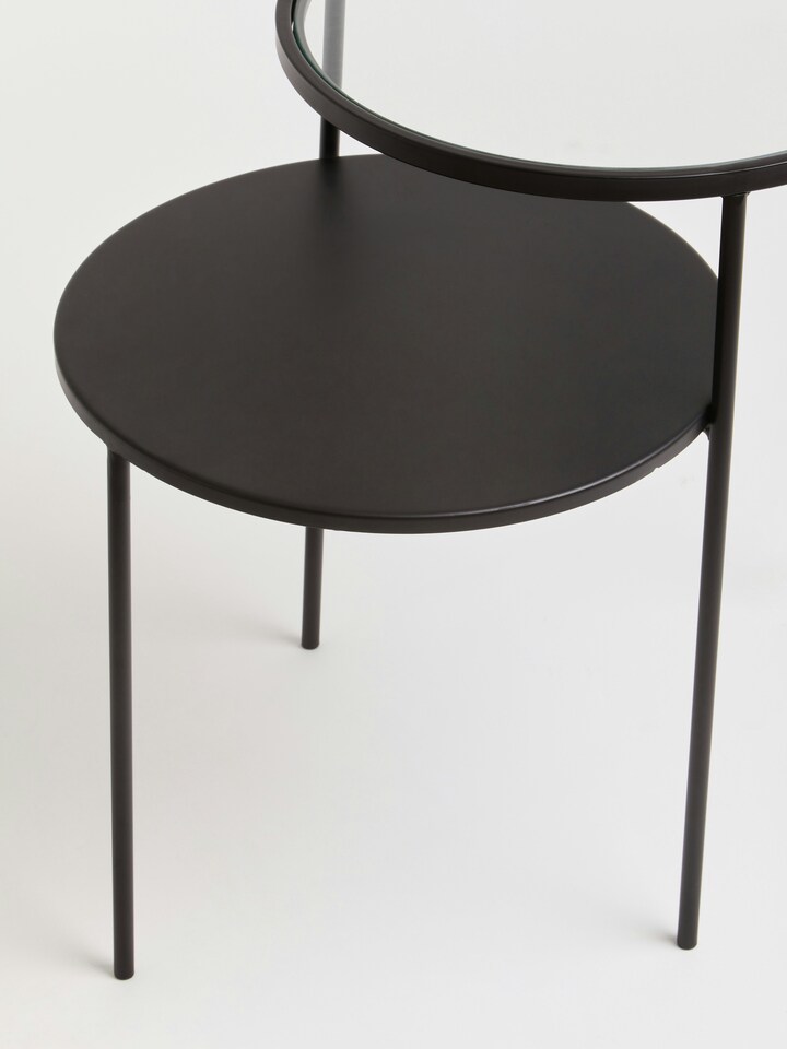 image 1 of Interiors by Premier Layered Round Side Table, Metal and Glass Top Side Table, Black Side Table, Contemporary Settee Side Table | Black