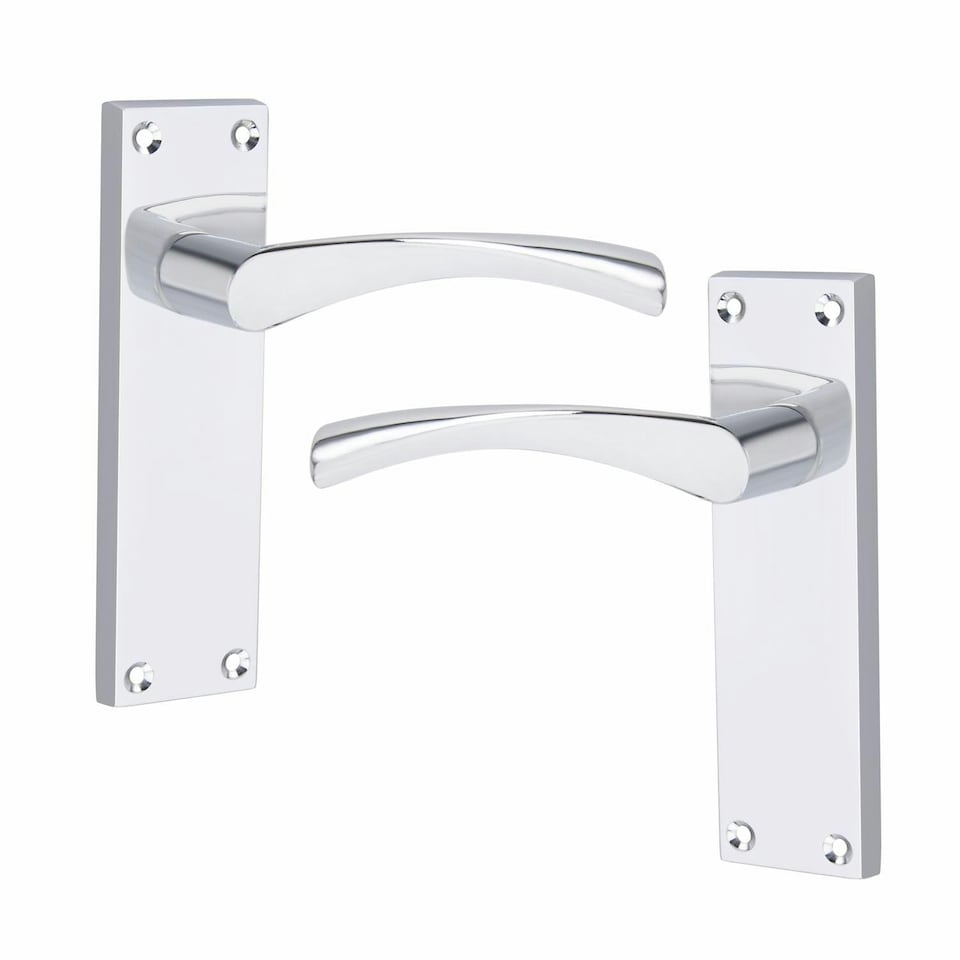 image 1 of Golden Grace 4 Sets Victorian Scroll Astrid Door Handles Latch in Silver Polished Chrome with 1 Pair of 3" Ball Bearing Hinges & Latches Pack - 150mm x 40mm | Chrome | 4 Set