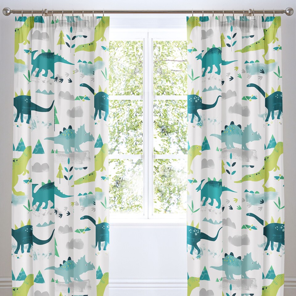 image 1 of Bedlam Dino Pencil Pleat Curtains Multi