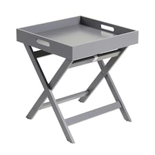 Folding Butlers Side Table Portable Wooden Food Serving Tray Grey