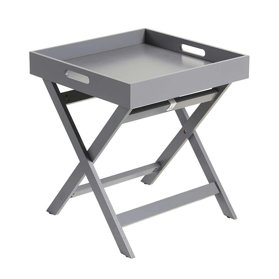 image 1 of Folding Butlers Side Table Portable Wooden Food Serving Tray Grey