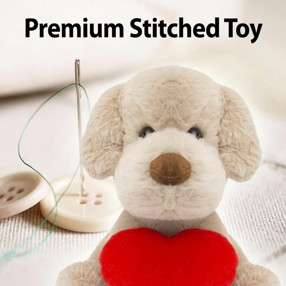 image 1 of Puppy Soft Toy Brown 26cm Puppy Plush With Red Love Heart Cuddly Toy Dog