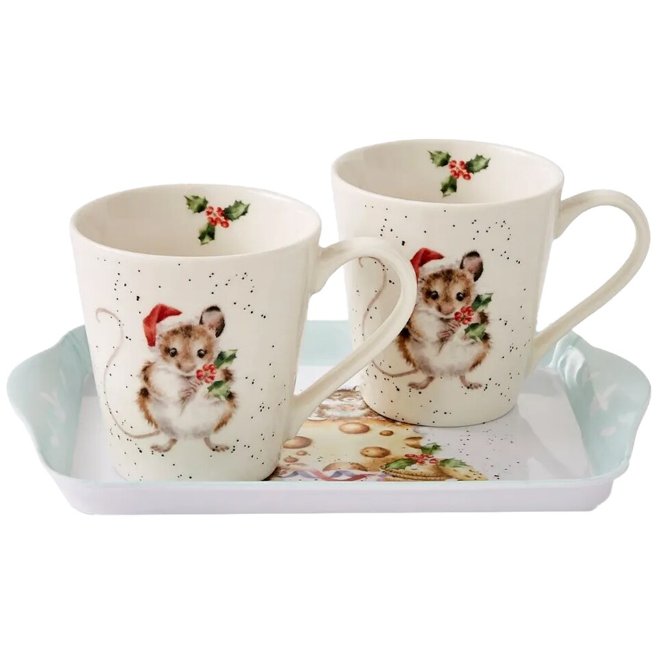 image 1 of Wrendale Designs Holly Jolly Christmas Mice Mug and Tray Set