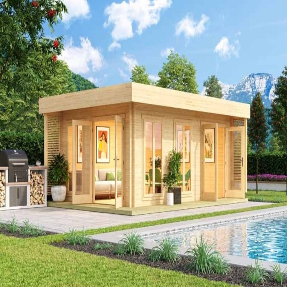 image 1 of Dominica-Log Cabin, Wooden Garden Room, Timber Summerhouse, Home Office - L660 x W480 x H245.1 cm Brown