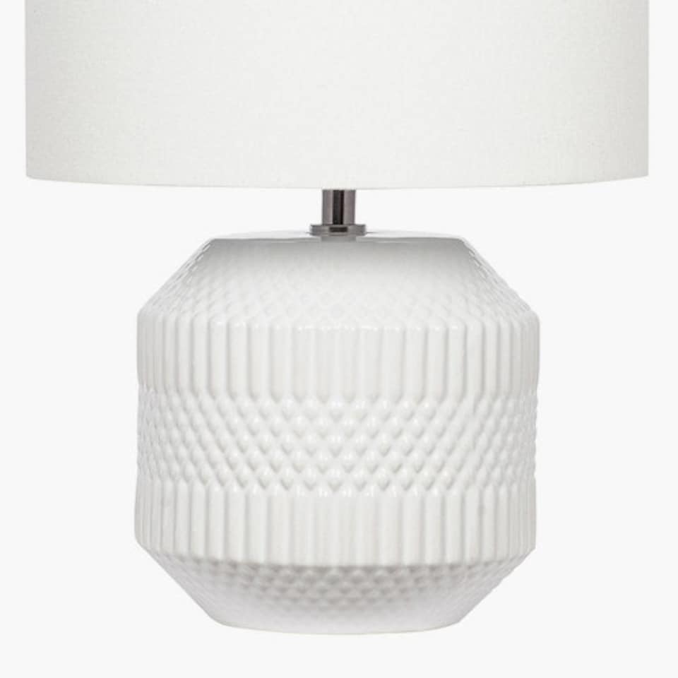 image 1 of White Geo Textured Ceramic Table Lamp