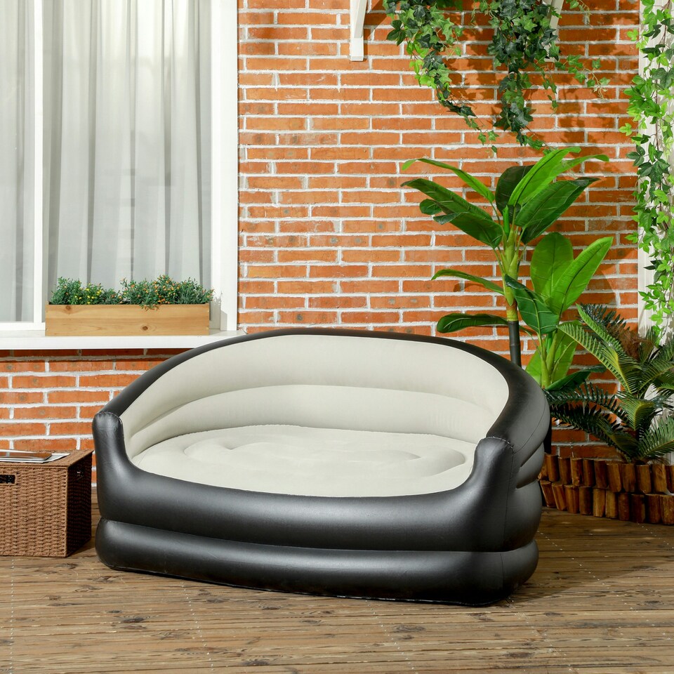 image 1 of Outsunny 2-Person Inflatable Sofa, Plush Fabric, Grey Grey | Grey