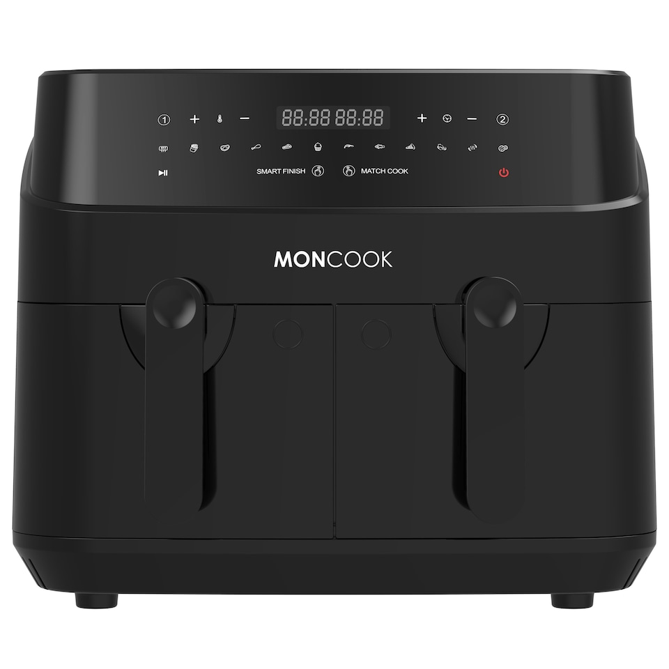 image 1 of MONCOOK Dual Air Fryer - 12 In 1 Dual Airfryer 9L With 2 x 4.5L Baskets - 50 Recipe Cookbook - Digital LED Display Airfryer
