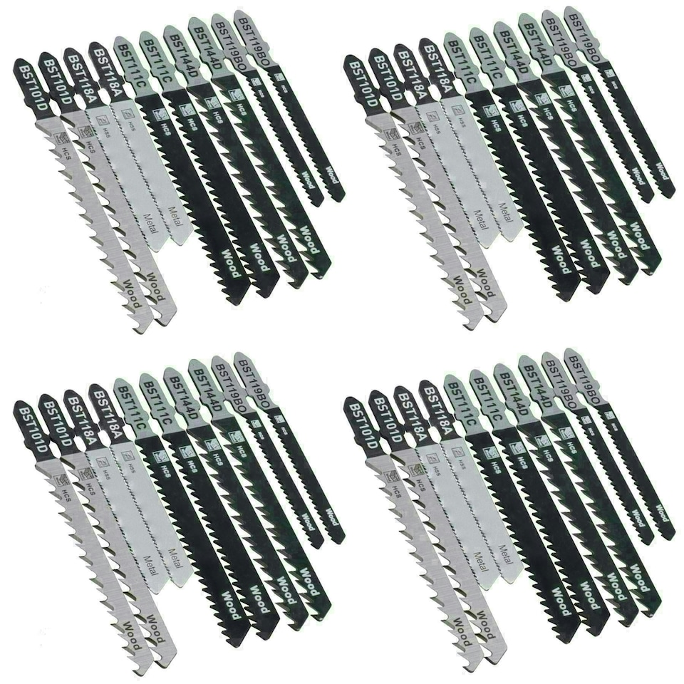 image 1 of 40pc T Shank Fitting Jigsaw Cutting Blades Set For Plastic Wood Metal HCS Blade