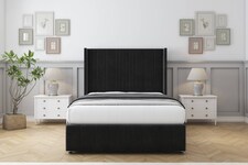 Sloomy Hargrave Black Plush Divan Bed With Mattress 2 Drawers Footend With 54" Wingback Headboard & 12" Matching Footboard 4'6 Double | Black | Black | Double | 1