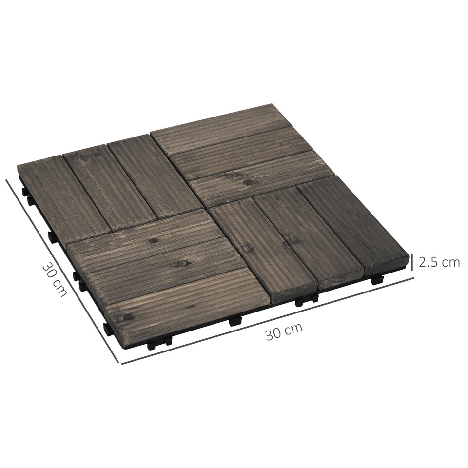 image 1 of Outsunny 27 Pcs Wooden Decking Tiles, 30x30cm Decking Boards, Brown