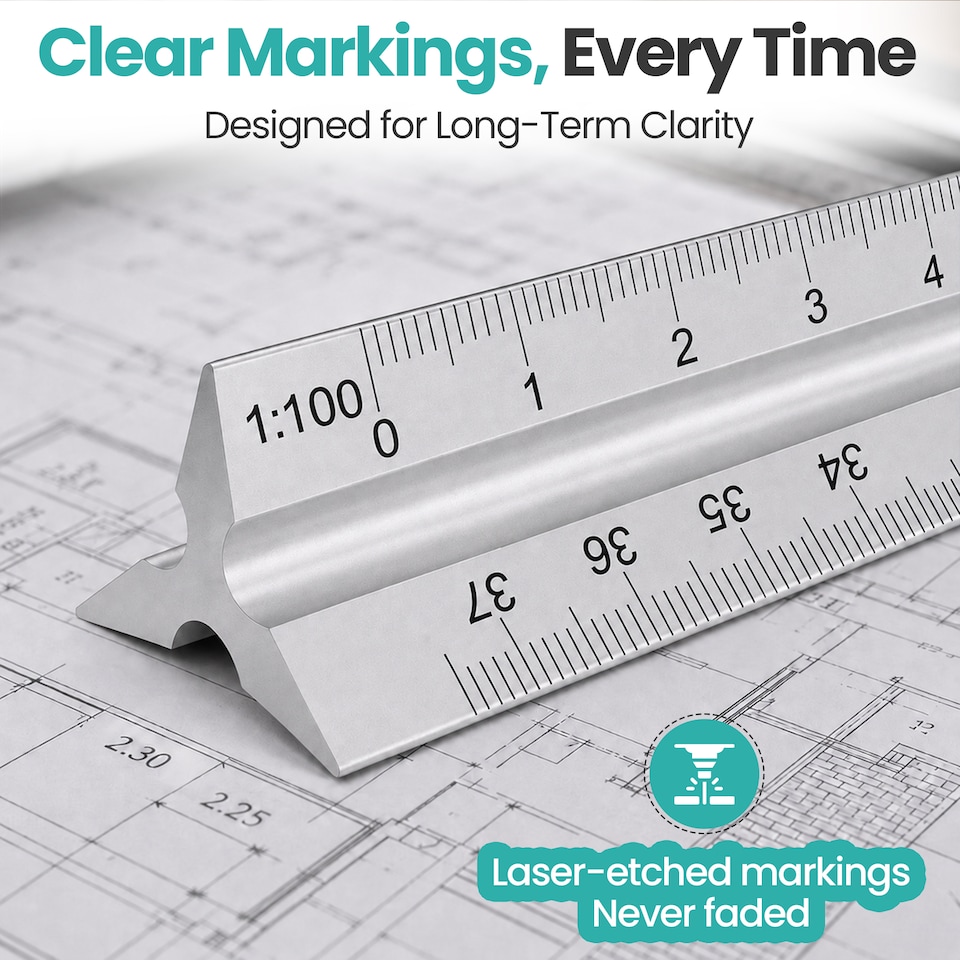 image 1 of 30cm Aluminium Triangular Ruler with 6 Precision Scales - 1pc