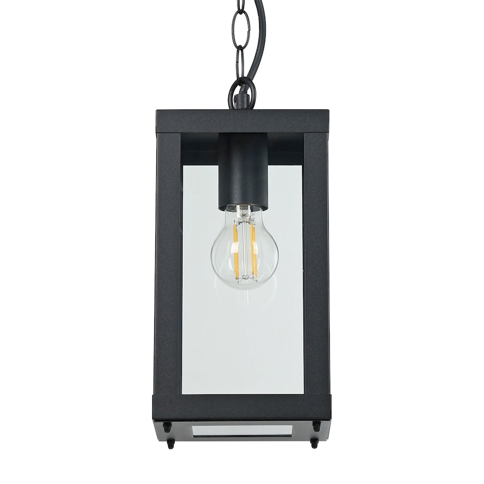 image 1 of EGLO Alamonte 1 Single Black Steel & Glass Caged Exterior Pendant