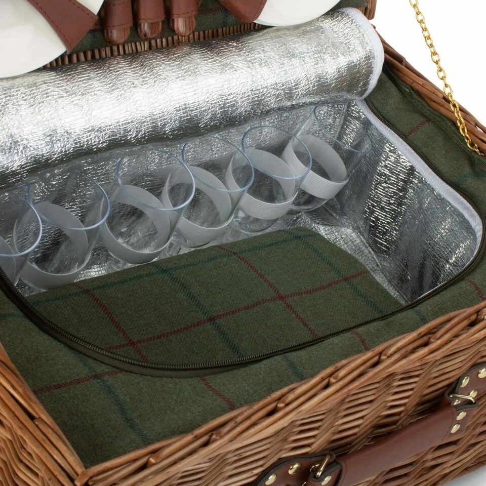 image 1 of 6 Person Green Tweed Classic Picnic Basket