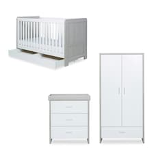 Pembrey 3 Piece Furniture - Cot Bed, Changing Unit, Wardrobe & Fibre Mattress, Suitable from Birth to 4 Years (Ash Grey & White)