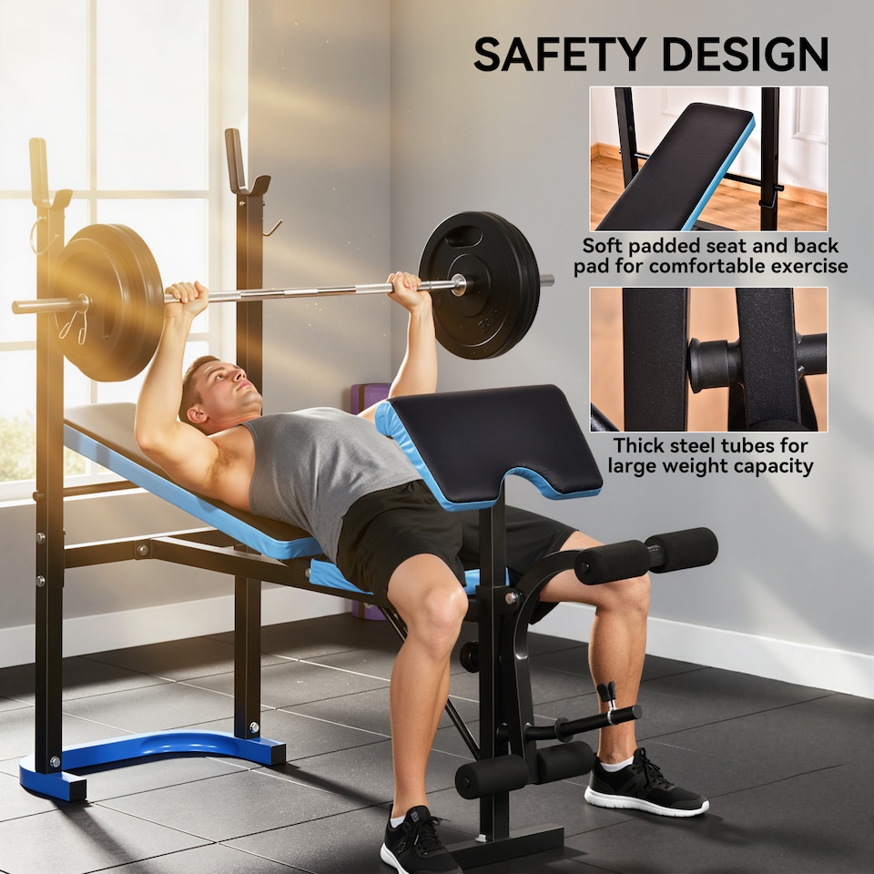 image 1 of HOMCOM Adjustable Weight Bench with Leg Developer Barbell Rack for Home Gym