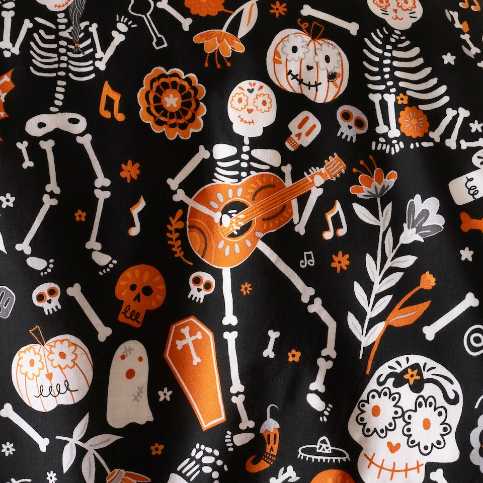 image 1 of Bedlam Halloween Day of the Dead Duvet Cover Set Black/Orange
