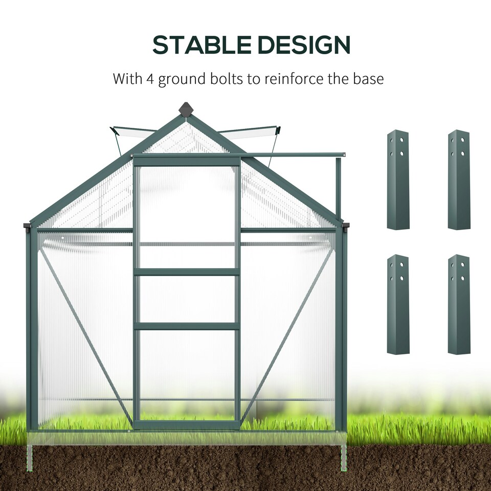 image 1 of Outsunny 6x10ft Walk-In Polycarbonate Greenhouse Plant Grow Galvanized Aluminium
