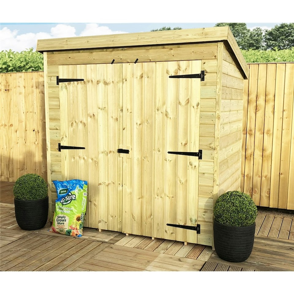 image 1 of 6 x 6 WINDOWLESS Garden Shed Pressure Treated T&G PENT Wooden Garden Shed + Double Doors (6' x 6' / 6ft x 6ft) (6x6)