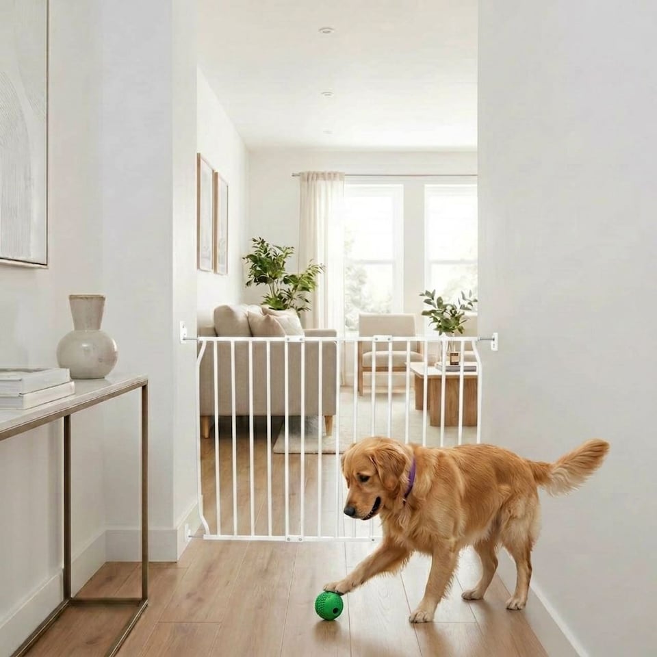 image 1 of Safetots Eco Screw Fit Baby Gate, White, 70cm - 80cm, Stair Gate for Toddler and Baby, Screw Fit Safety Barrier
