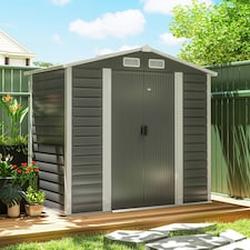 Outsunny 7 x 4ft Upgraded Metal Shed with Lock, Easy to Assemble, Dark Grey 