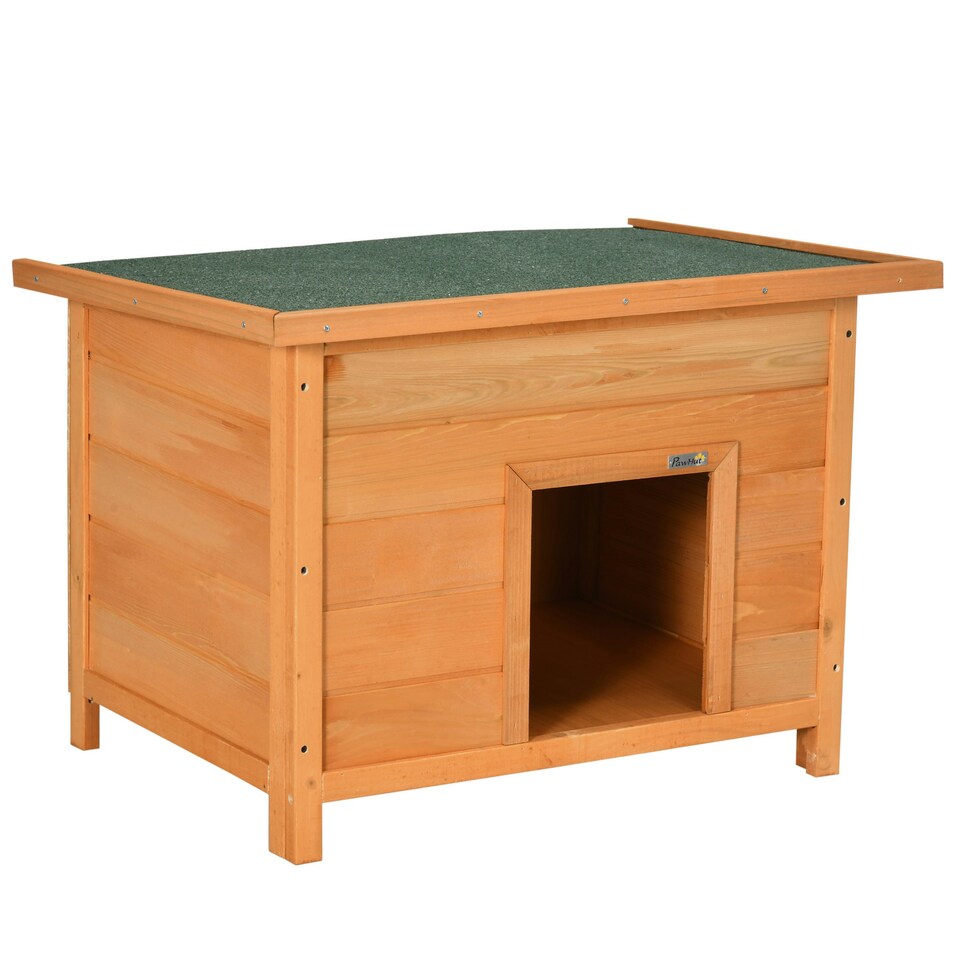 image 1 of Pawhut 82cm Elevated Dog Kennel Wooden Pet House Outdoor with Open Top