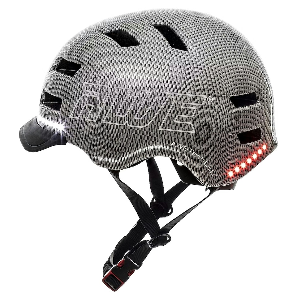 image 1 of AWETech LED USB Rechargeable In Mould Bike Helmet 360 MEGAVisibility Graphite Medium 55-58cm Silver | M