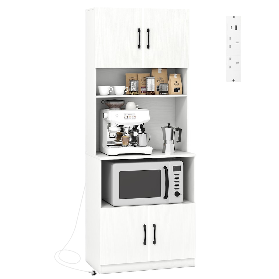 image 1 of COSTWAY Pantry Cabinet with Power Outlets Freestanding Narrow Kitchen Hutch