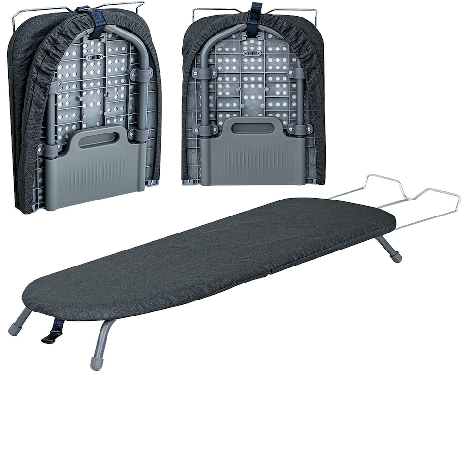 image 1 of Gr8 Home Grey Foldable Table Top Ironing Board Compact Space Saving with Cover Iron Rest