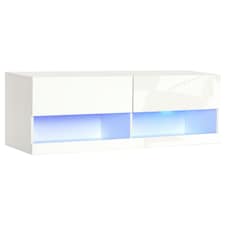 HOMCOM Wall Mount TV Stand W/ LED Lights Media Console with Storage & Cable Hole
