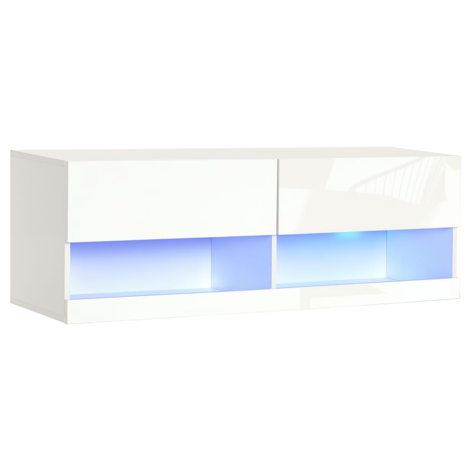 image 1 of HOMCOM Wall Mount TV Stand W/ LED Lights Media Console with Storage & Cable Hole