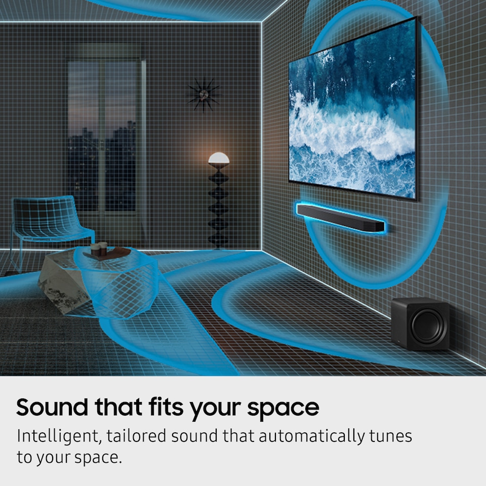 image 1 of Samsung HW-Q800F/XU, 5.1.2 channels, 400 W, DTS 5.1, DTS Express, DTS-HD Master Audio, DTS:X, Dolby Atmos, Dolby Digital Plus, Dolby TrueHD, 400 W, Active subwoofer, Wireless | Black | Black