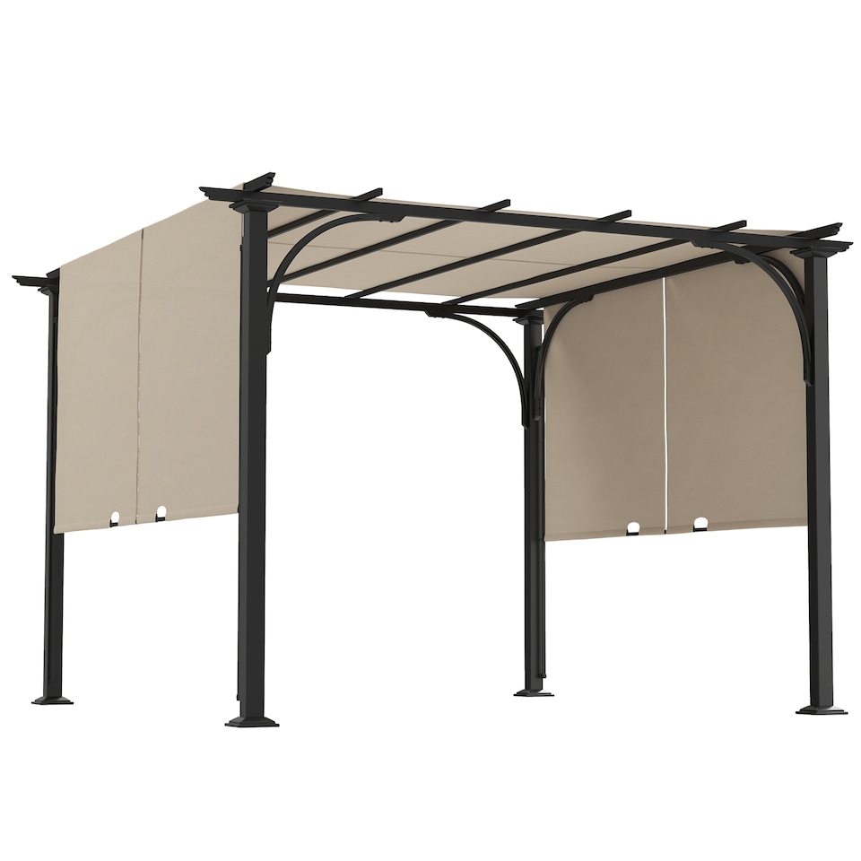image 1 of Outsunny 3 x 3m Garden Pergola, Outdoor Pergola Gazebo with Adjustable Canopy, Sun Shade Patio Canopy Shelter, Beige