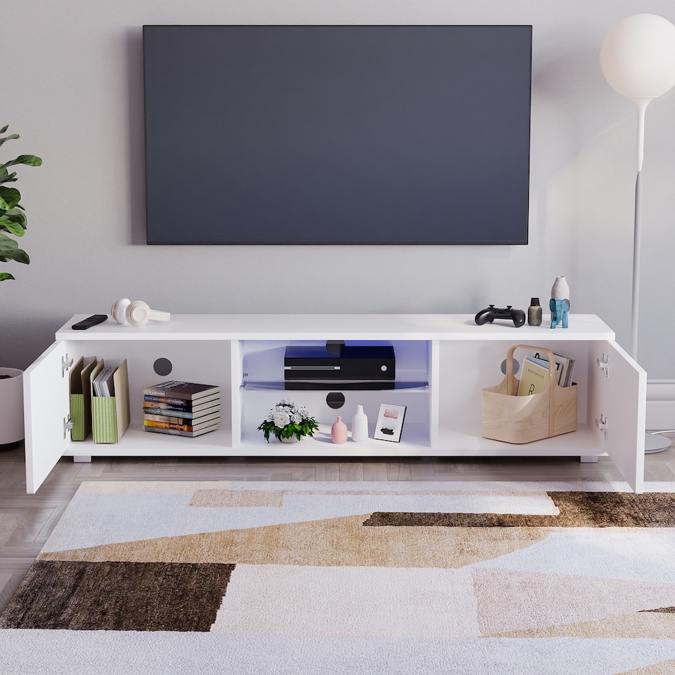 image 1 of Vida Designs Cosmo 2 Door LED TV Unit Entertainment Stand, 160cm, White | White | 1