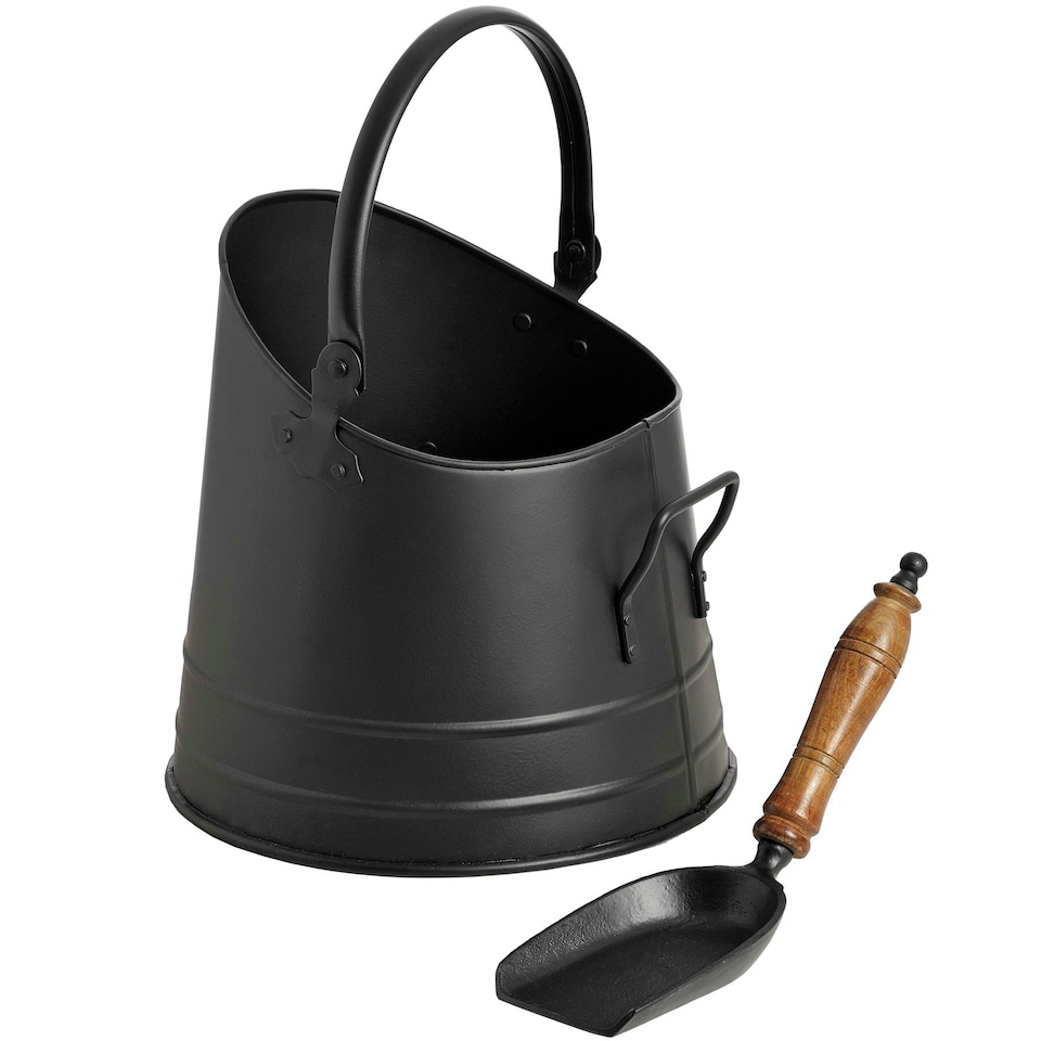 image 1 of Hill Interiors Black Coal Bucket With Teak Handle Shovel - Black - One Size