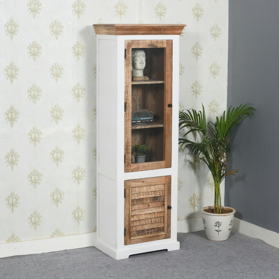 image 1 of Oscar Wood Bookcase/Display Cabinet – 3 Shelves & 1 Door Brown
