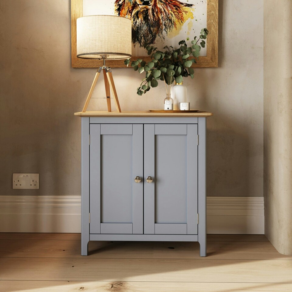 image 1 of Taberno Oak 2 Door Compact Sideboard Dove Grey Grey