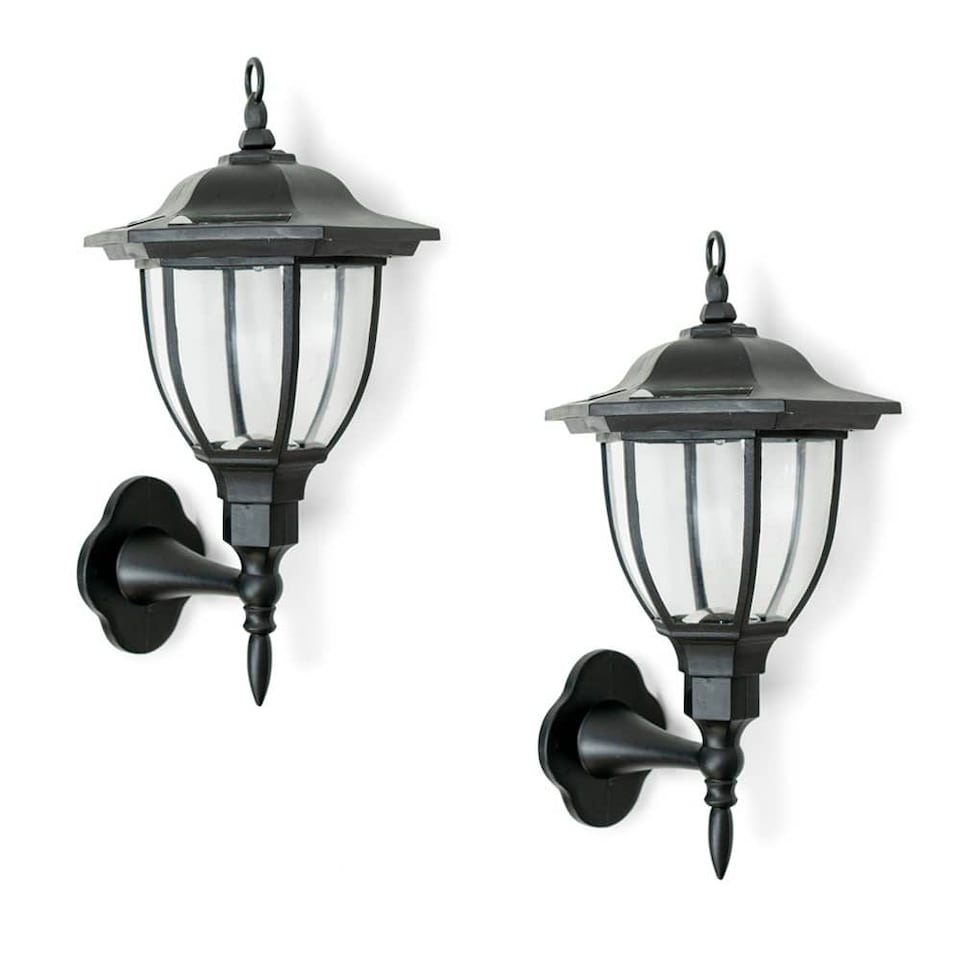 image 1 of ValueLights Set of 2 Mayfair Black Outdoor Solar Wall Light | Black