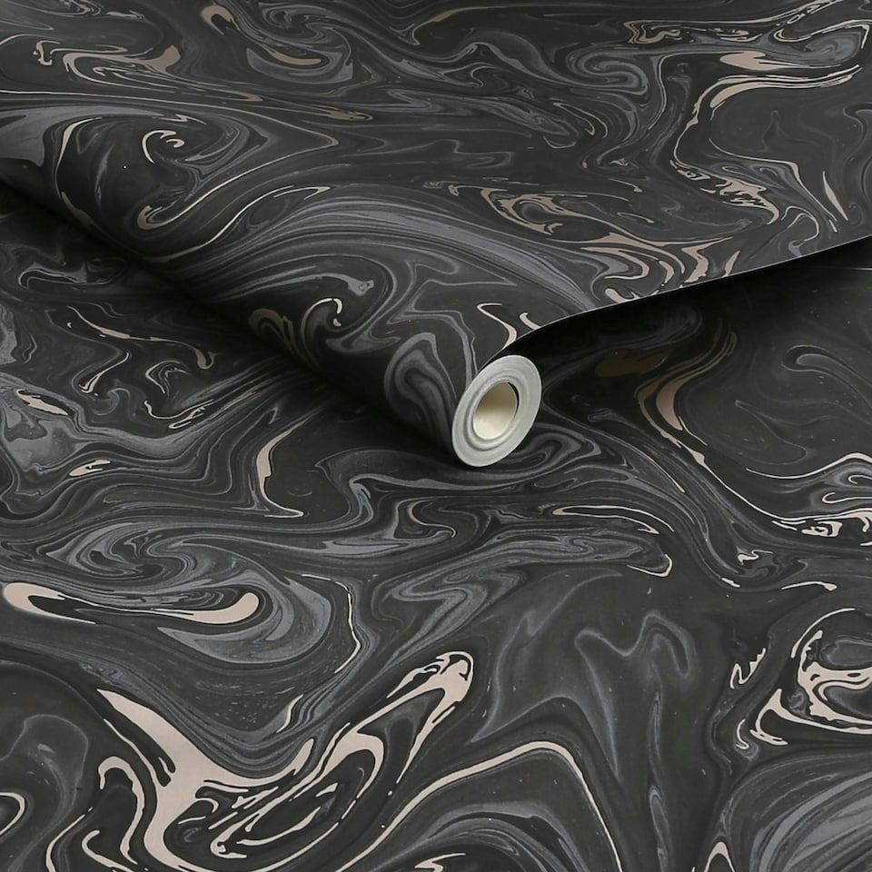 image 1 of Fresco Liquid Black & Copper Wallpaper | Black | Copper | 10m Length x 52cm Width