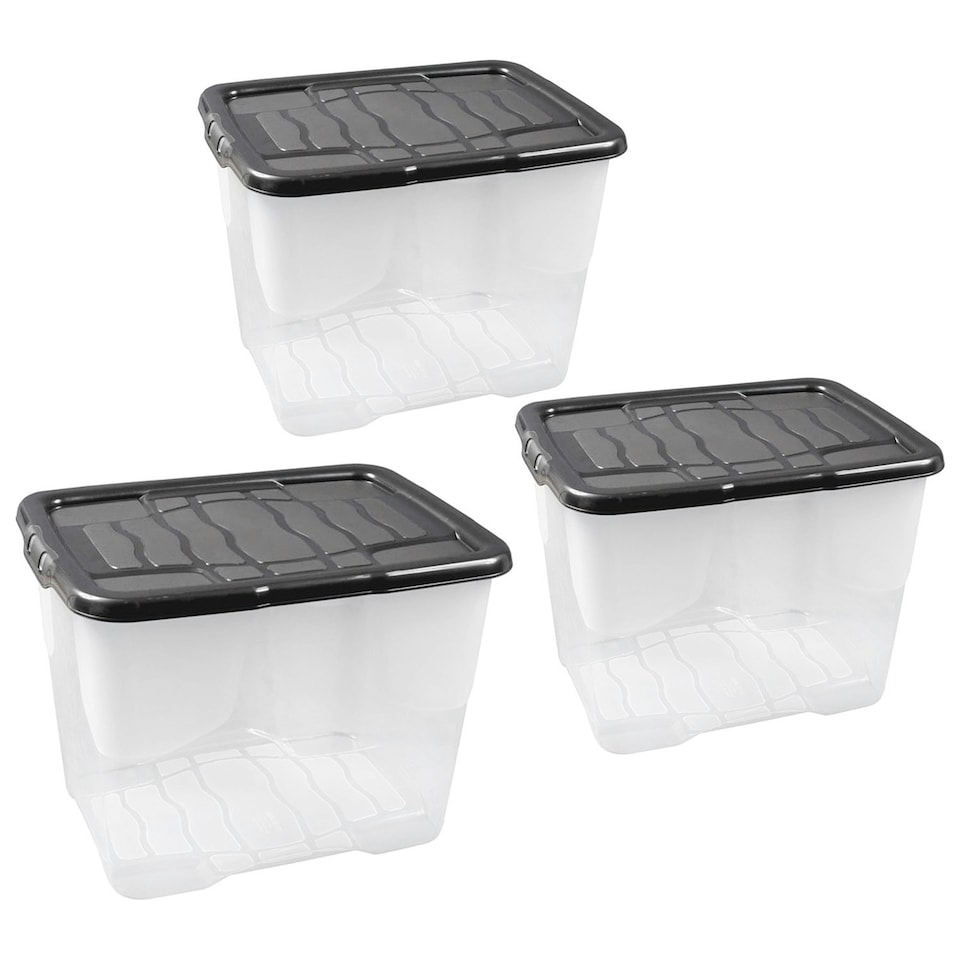 image 1 of 1 x 10L Clear Plastic Curve Storage Container With Black Lid Ideal For Home & Office Organisation Clear