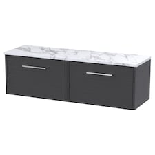 Balterley Winshill Contemporary 2 Drawer Wall Hung Vanity Unit with Laminate Worktop, Woodgrain Dark Grey, 1200mm