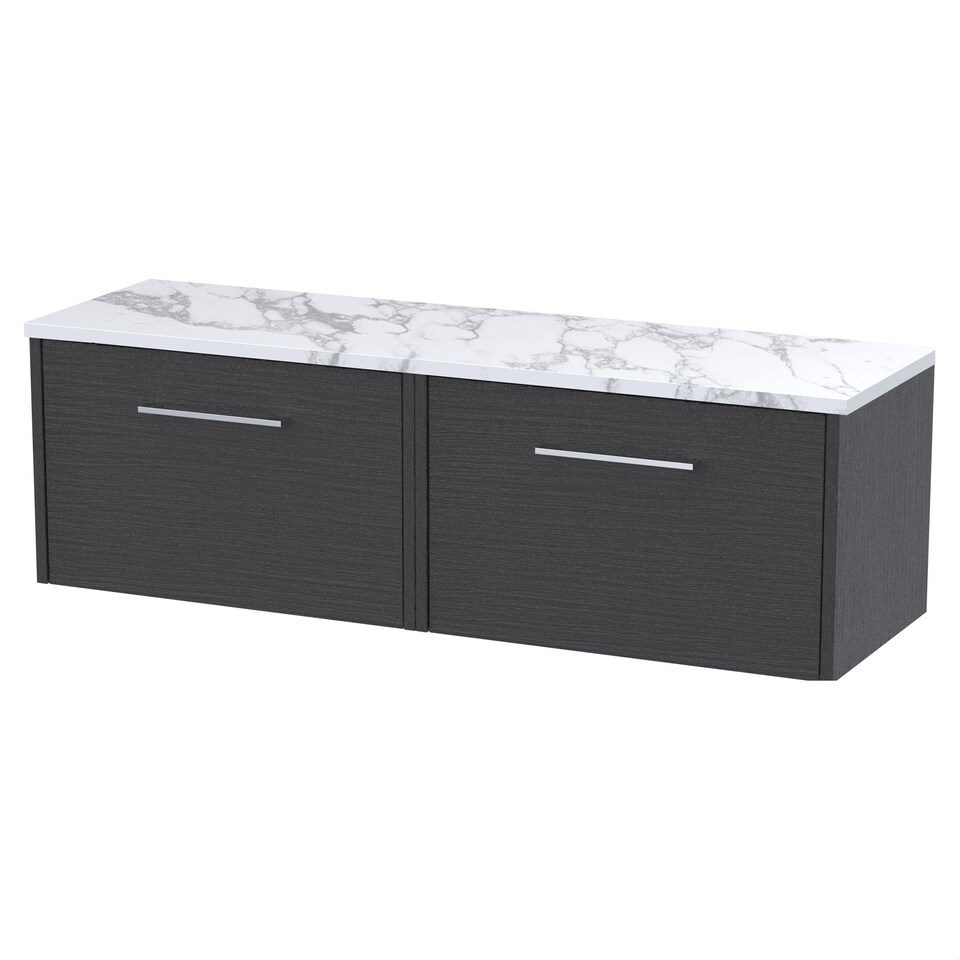 image 1 of Balterley Winshill Contemporary 2 Drawer Wall Hung Vanity Unit with Laminate Worktop, Woodgrain Dark Grey, 1200mm