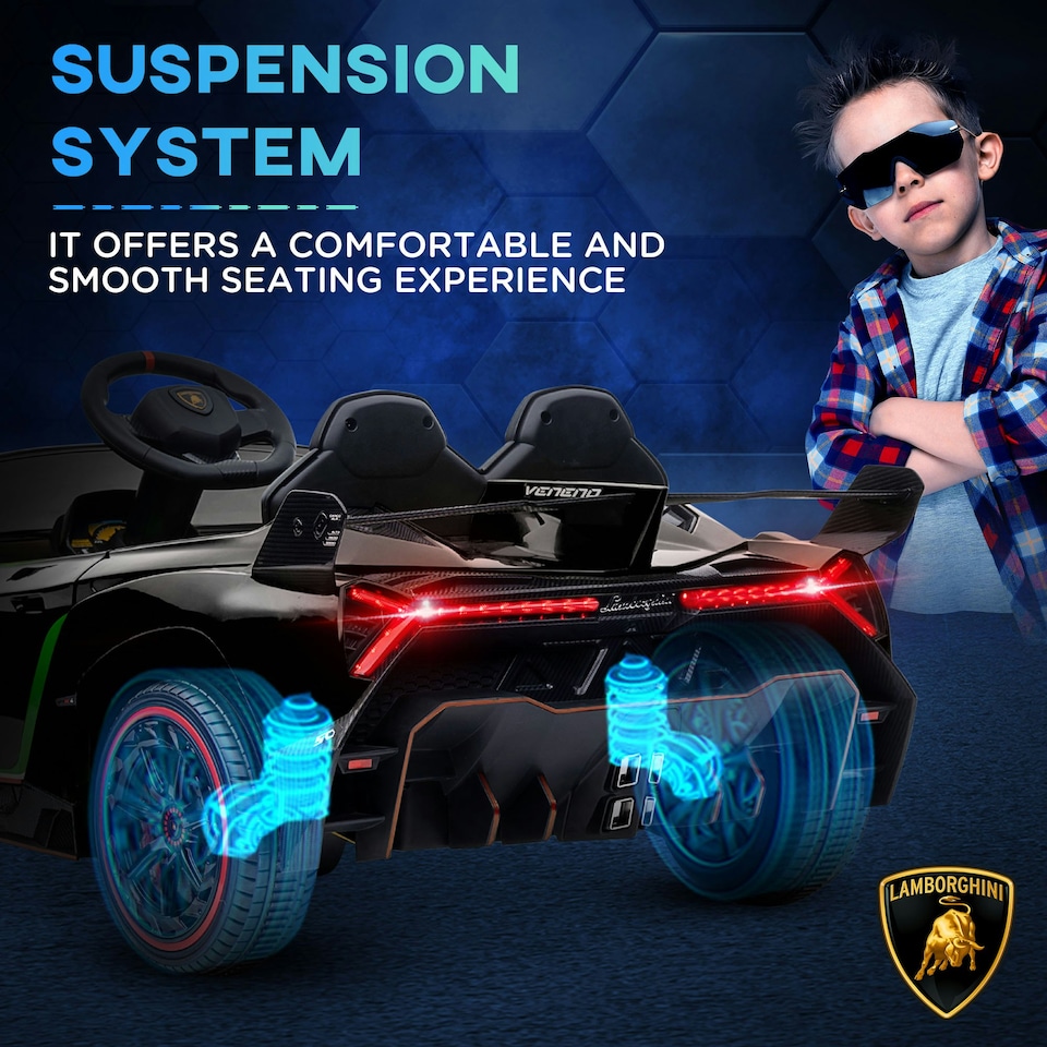 image 1 of HOMCOM Lamborghini Veneno Licensed Electric Ride-on Car w/ Remote- Black
