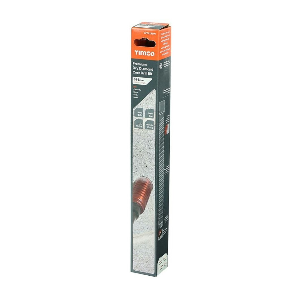 image 1 of Timco - Premium Dry Diamond Core Drill Bit (Size 28 x 300mm - 1 Each)